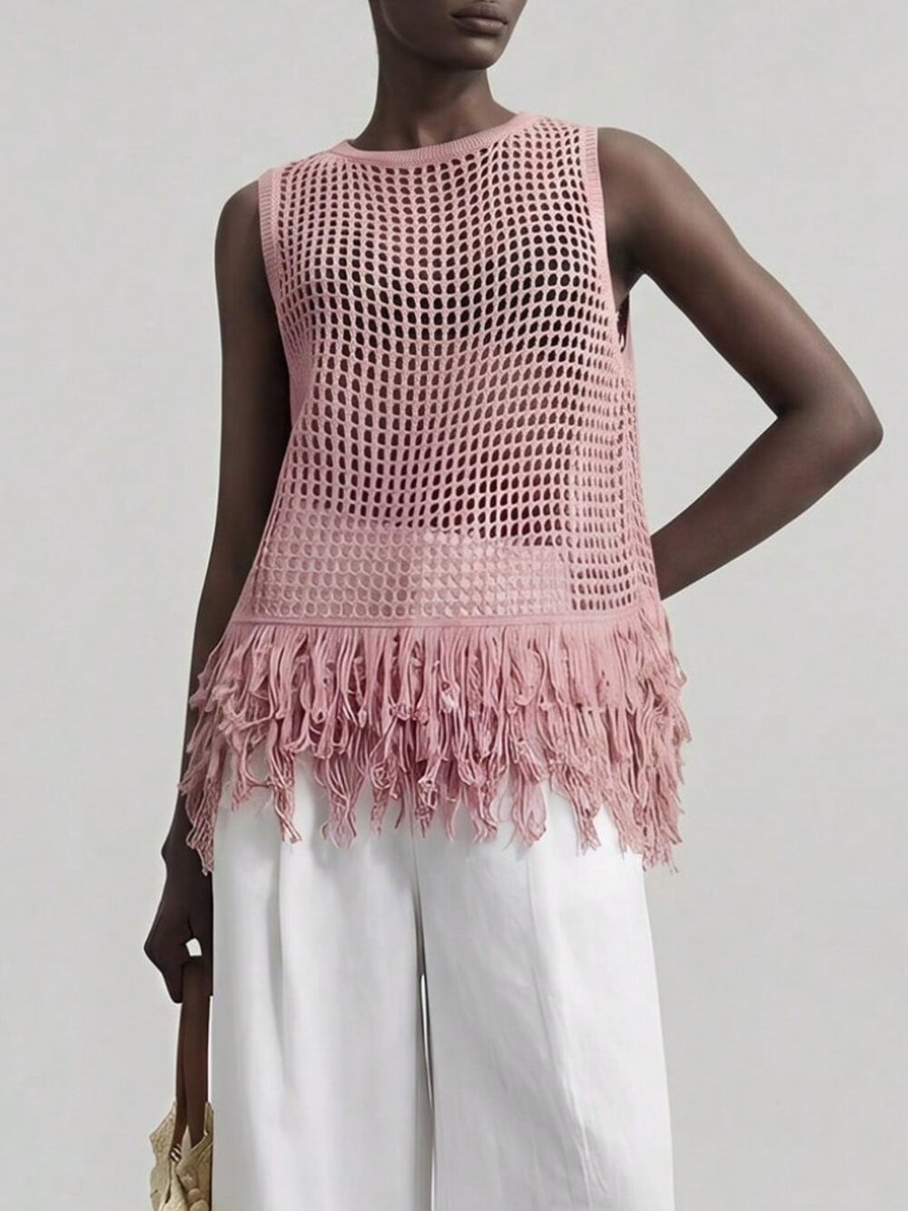 Pink Bohemian Women's Festival Look with Fringe Hem Knit Top & - Picture 5 of 6